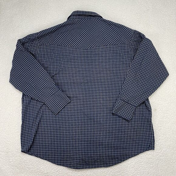 Plains Western Wear Mens 2XL Pearl Snap Shirt Big Man Navy Check Rodeo Cowboy LS - Picture 5 of 7